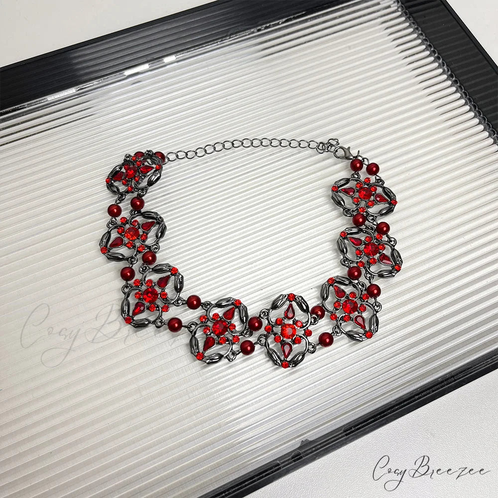 Dark Gothic Red Zircon Hot Girl Vintage Unique Necklace RED
