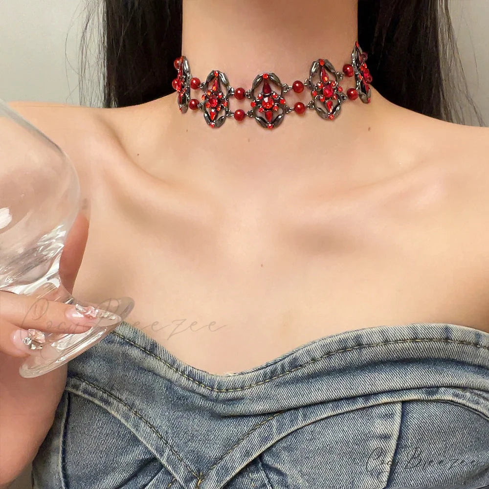 Dark Gothic Red Zircon Hot Girl Vintage Unique Necklace RED