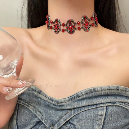 Dark Gothic Red Zircon Hot Girl Vintage Unique Necklace RED