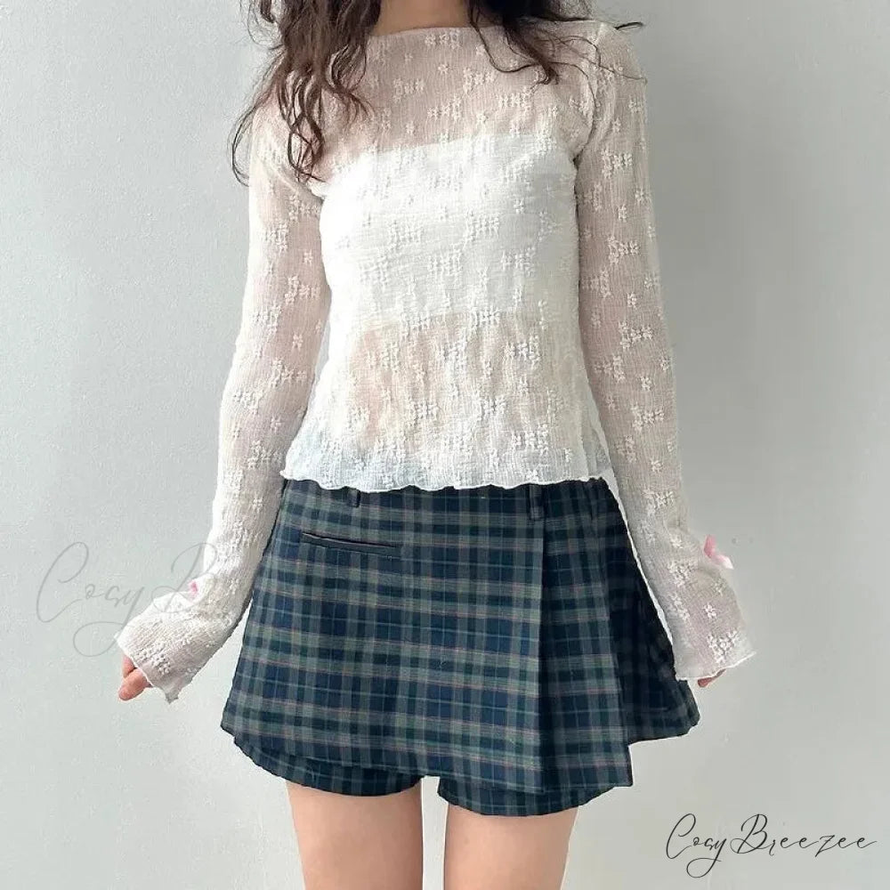 Dark Green Stylish Plaid Pleated Skort