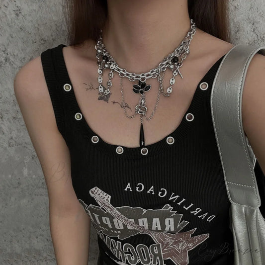 Dark Heavy Lotus Snake Pendant Necklace BLACK