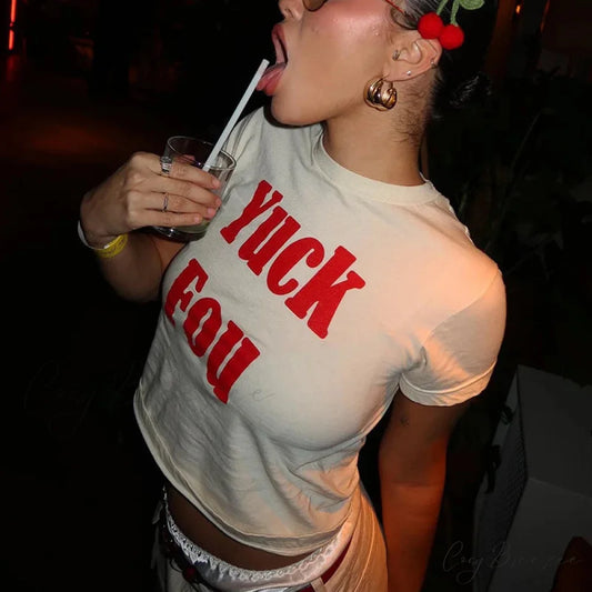 Dark Hip-Hop Letter Pattern Crop Fit Tee WHITE / S t-shirt-250223