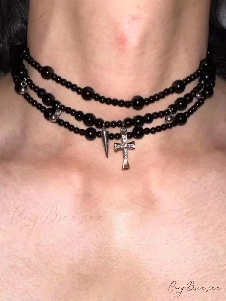 Dark Original Heavy Cross Gothic Necklace BLACK