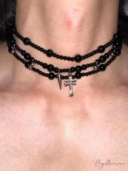 Dark Original Heavy Cross Gothic Necklace BLACK
