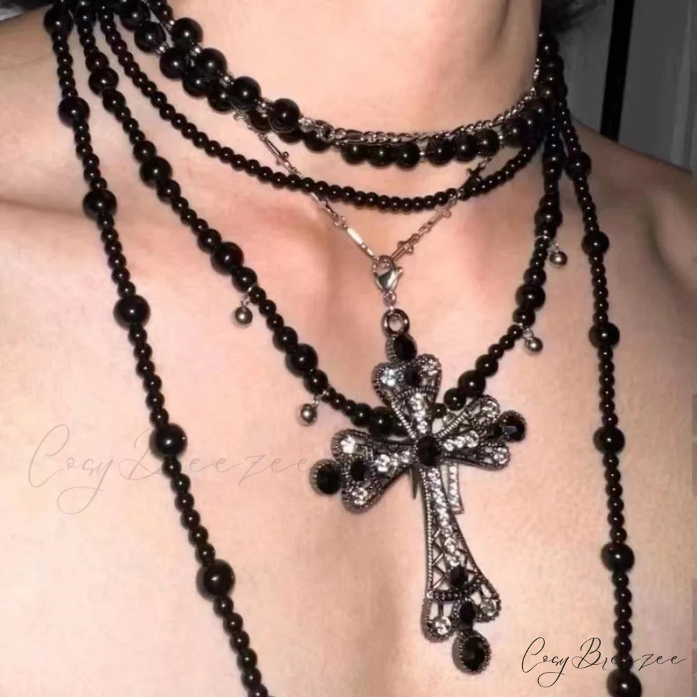Dark Original Heavy Cross Gothic Necklace BLACK