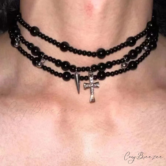 Dark Original Heavy Cross Gothic Necklace BLACK