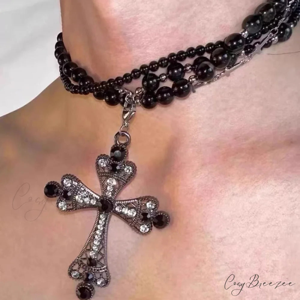 Dark Original Heavy Cross Gothic Necklace BLACK