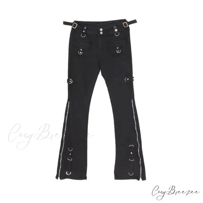 Dark Streetwear Ankle Zipper Slim Y2K Flare Halloween Pants Black / S