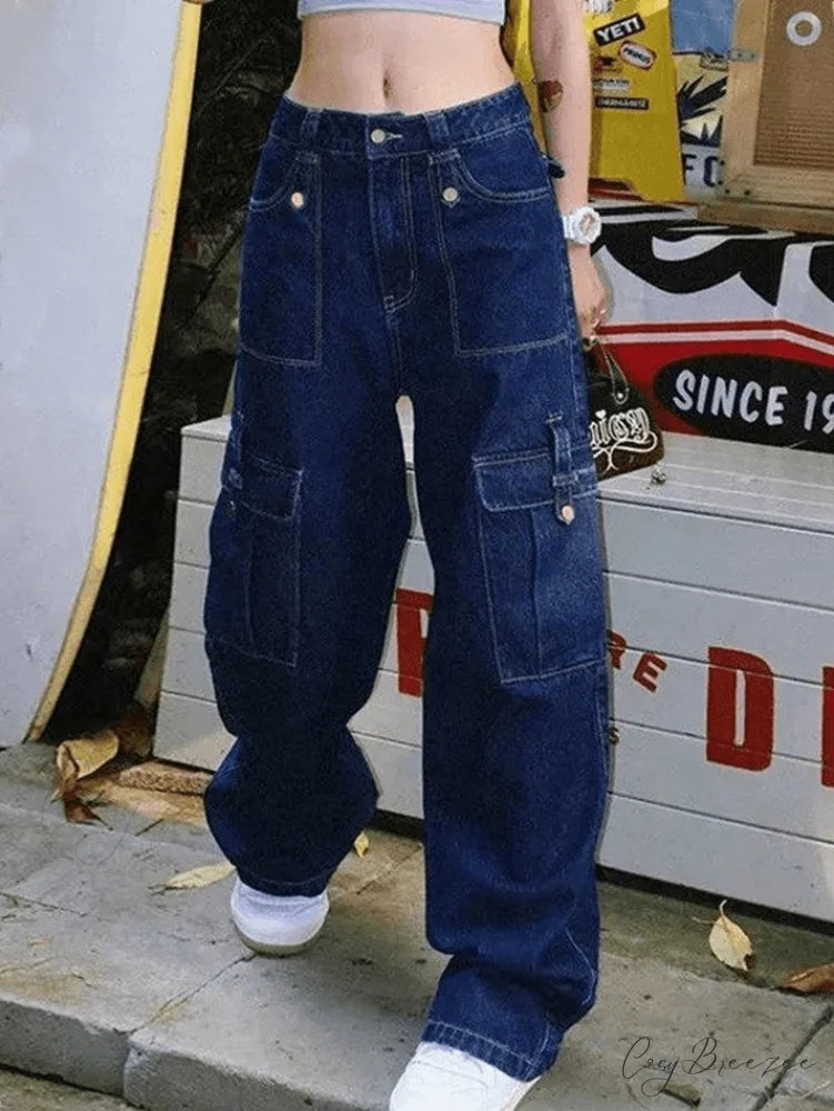Dark Wash Vintage Trendy Baggy Boyfriend Jeans