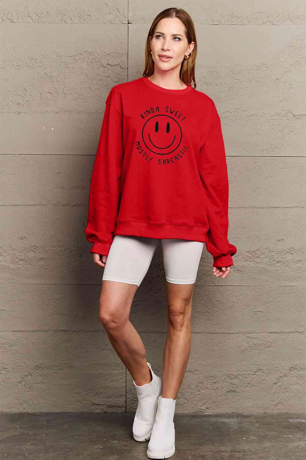 Size Full Face - Smiling Simply Graphic Sweatshirt Love