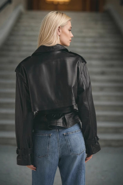 Street Style Cropped Leather Coat