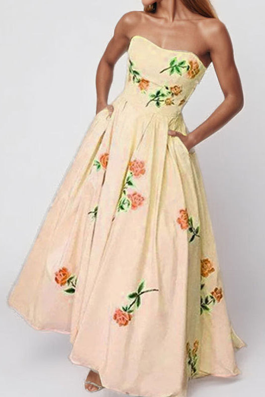 Sleeveless Strapless Maxi Party Dress