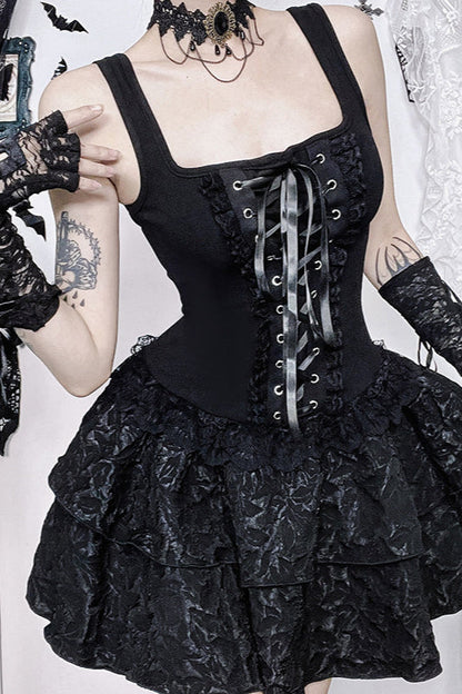 Square Neck Tie Gothic Dress