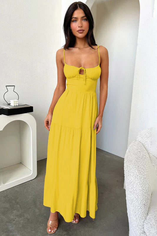 Backless Cami A-Line Dress with Waist Tie Party Dress