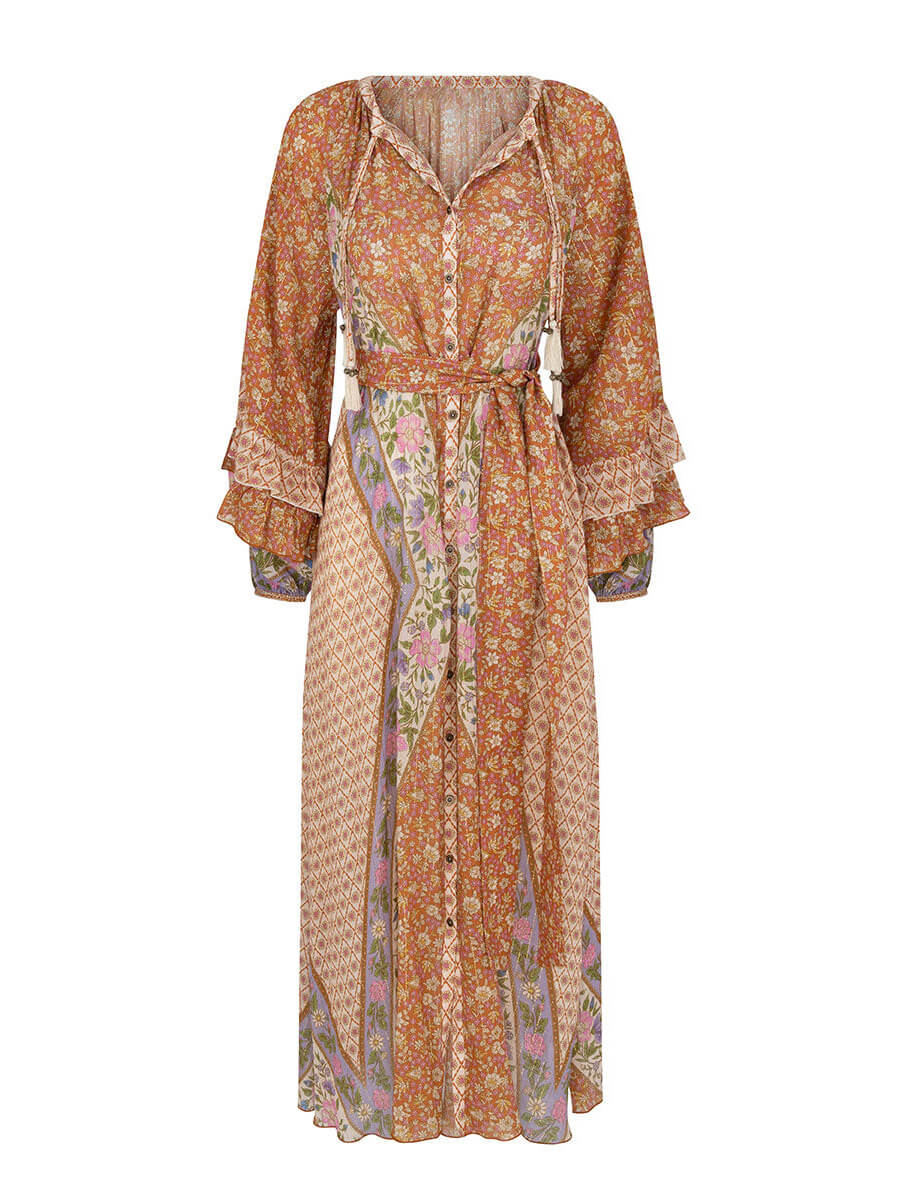 Cosybreezee - Bohemian Print Long Sleeve Midi Dress