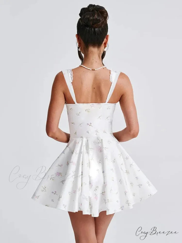 Deep V Backless Pleated Mini Dress WHITE / S minidress-250223
