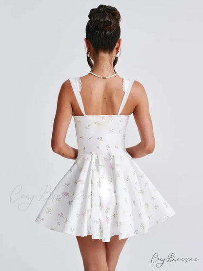 Deep V Backless Pleated Mini Dress WHITE / S minidress-250223