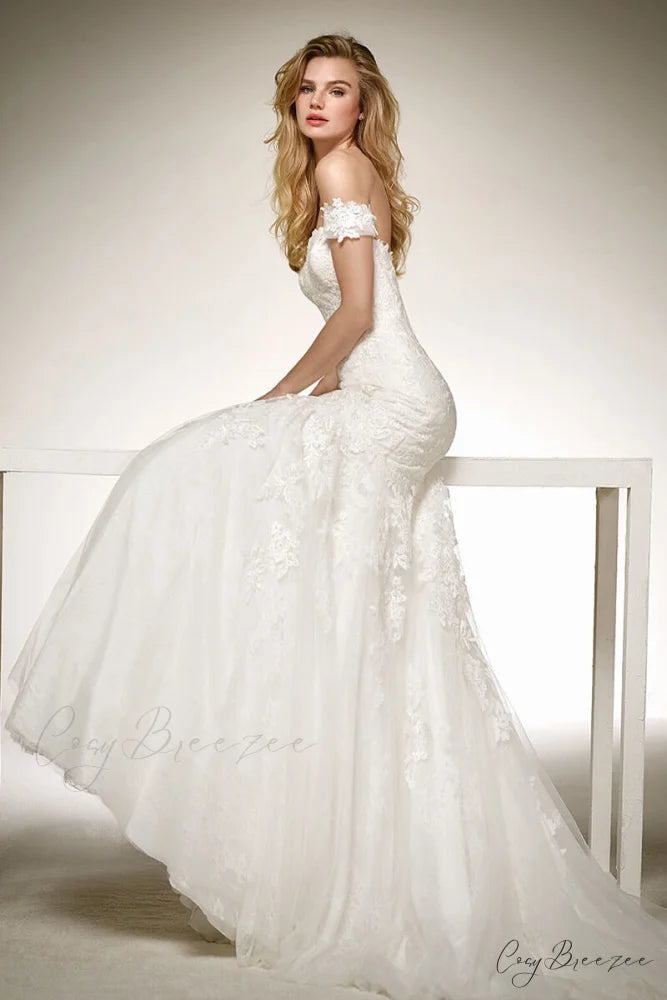 Deep-V Long Train Transparent Marriage Gown lvory white / 2 weddingdress-250223
