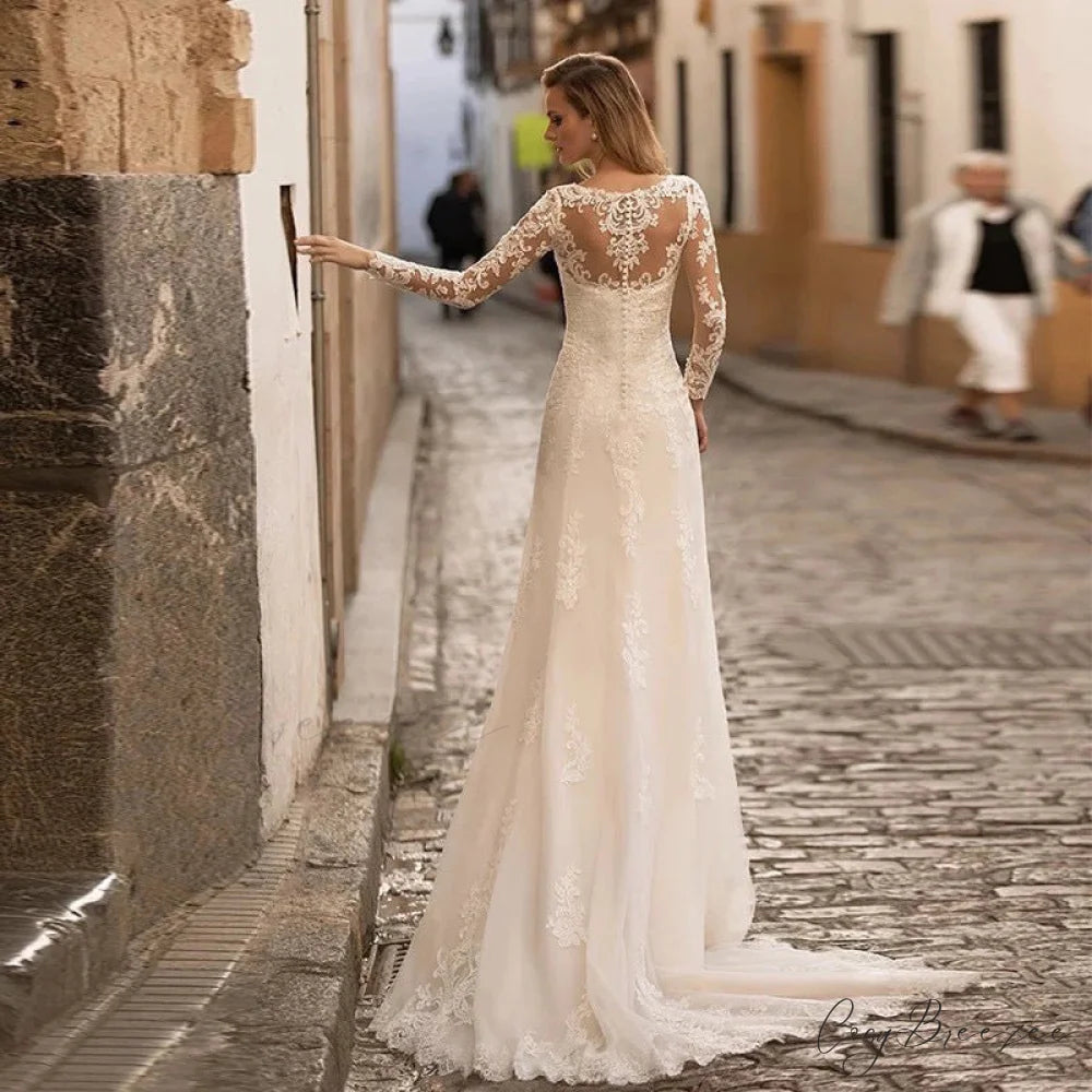 Deep V-Neck Backless Sheer Wedding Dress weddingdress-250223