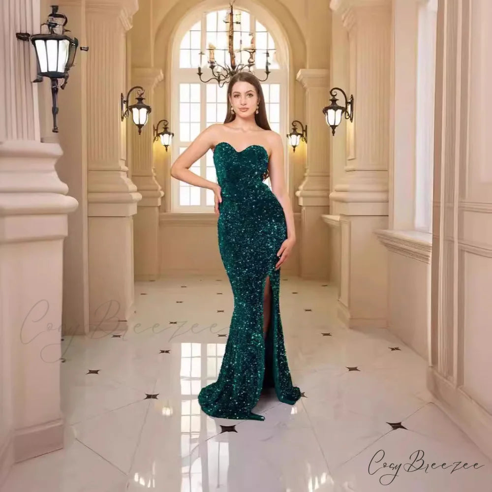 Deep V-Neck Glitter Evening Formal Dress promdress-250223