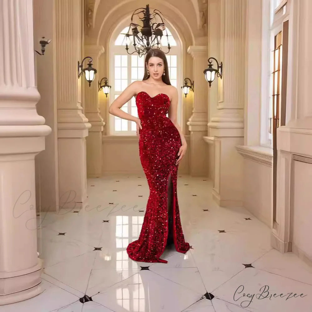 Deep V-Neck Glitter Evening Formal Dress promdress-250223
