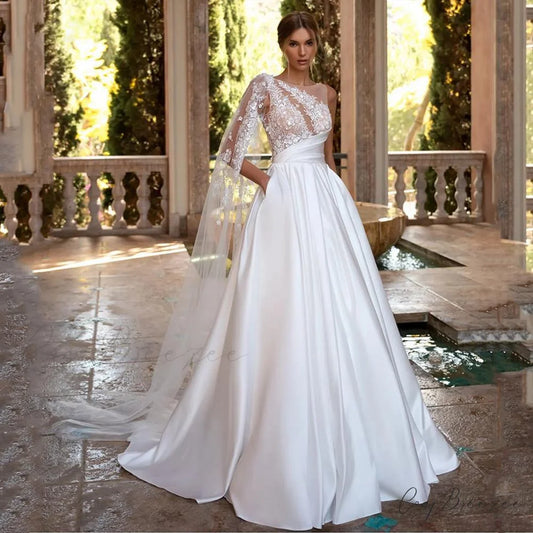 Deep V-Neck Lengthy Train Marriage Dress white / 2 weddingdress-250223