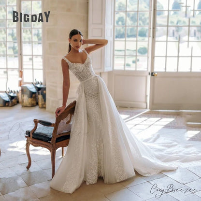 Deep V-Neck Long Train Evening Wedding Dress white / 2 weddingdress-250223