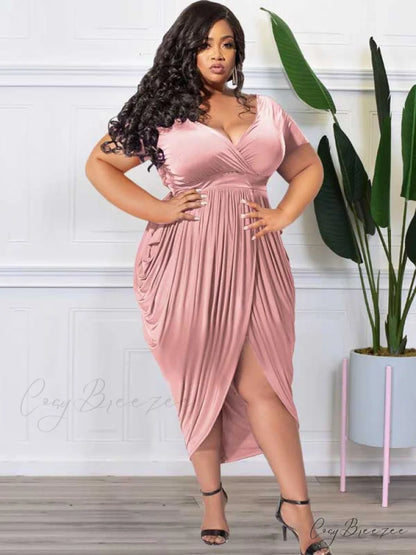 Deep V Neck Ruched Long Classic Sleeve Party Mini Dress - White