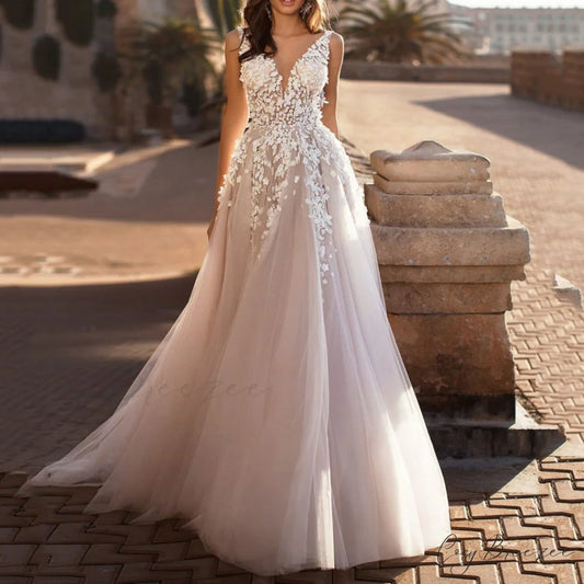 Deep V-Neck Sexy Satin Wedding Dress lvory white / XS weddingdress-250223