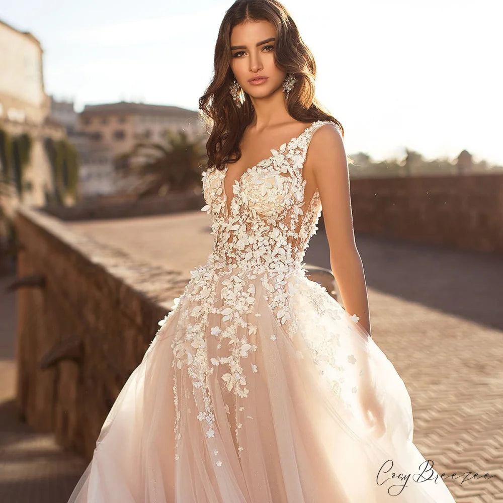 Deep V-Neck Sexy Satin Wedding Dress weddingdress-250223