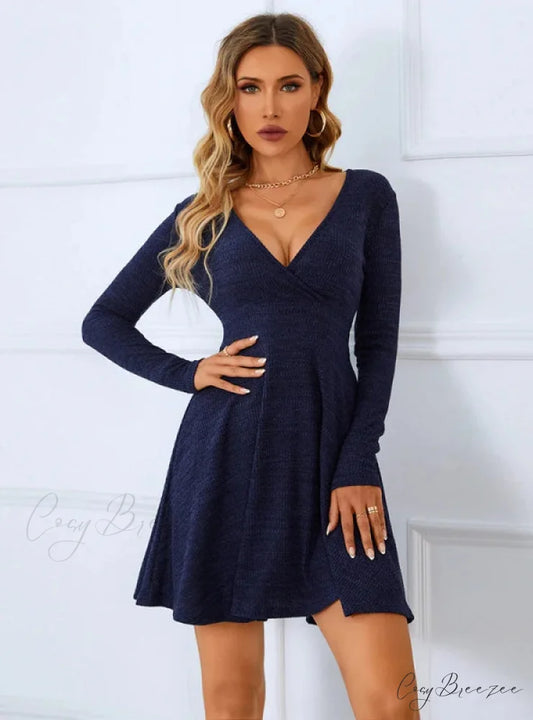 DEEP V SLIM DRESS - LONG SLEEVE