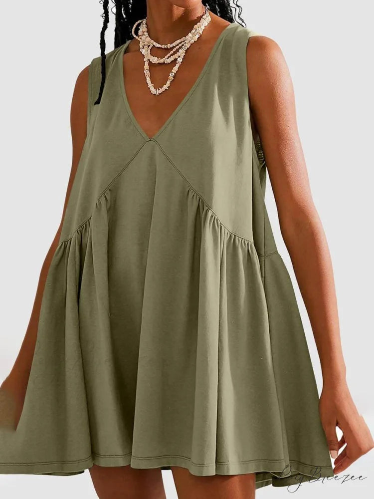 Deep V Wide Charming Strap Mini Tank Dress Gray Green / S
