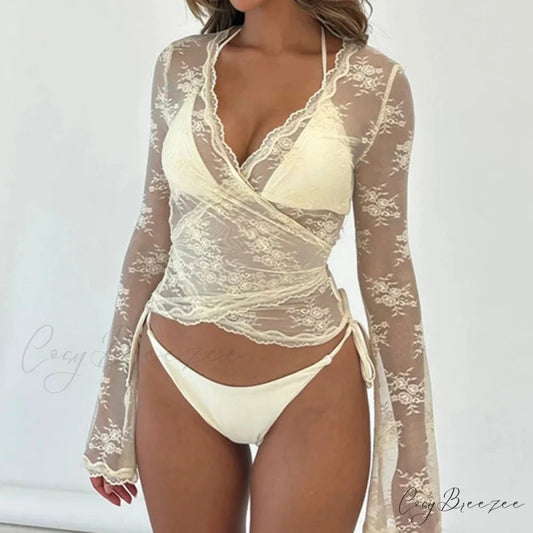 Deep V Wrap Lace Crop Top croptop-250223