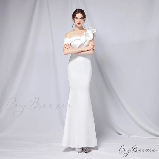 Delana Elegant Formal Charming One Shoulder Dress WHITE / XS