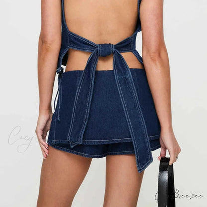 Denim Bow Knot Patchwork Skirt skirts-250223