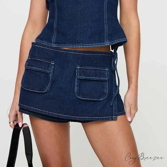 Denim Bow Knot Patchwork Skirt skirts-250223
