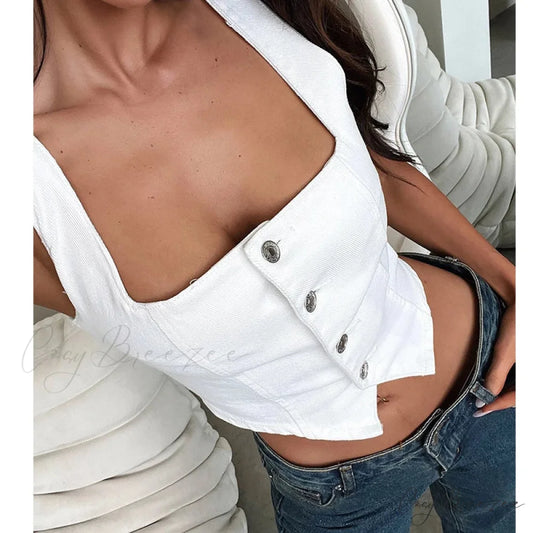 Denim Button Boat Crop Top croptop-250223