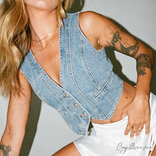 Denim Button Chic Crop Top croptop-250223