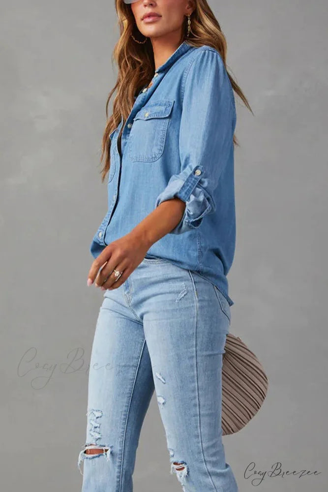 Denim Button-Up Blouse