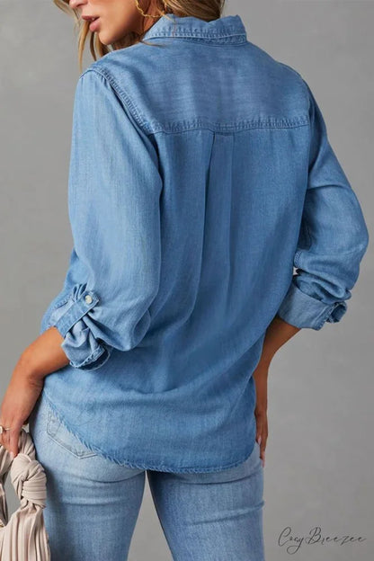 Denim Button-Up Blouse