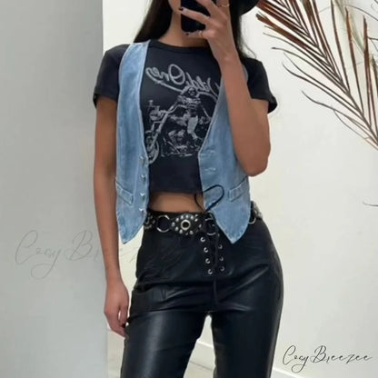 Denim Button Western Crop Top croptop-250223