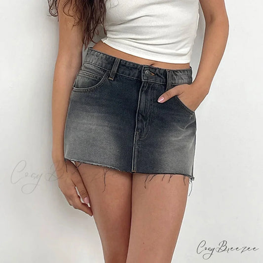 Denim Cargo Pocket Vintage Skirt black / S skirts-250223