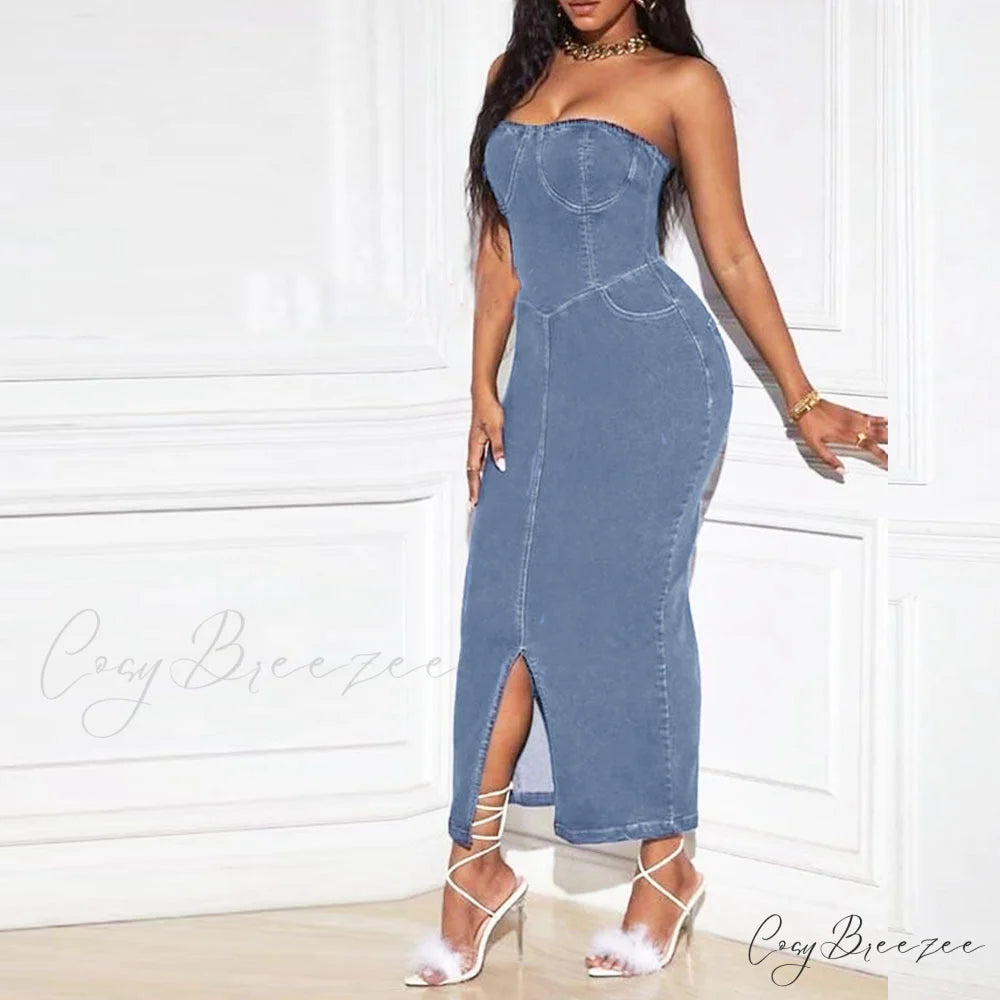 Denim Dreams Stylish Lace-Up Mini Dress