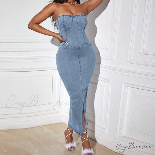 Denim Dreams Stylish Lace-Up Mini Dress
