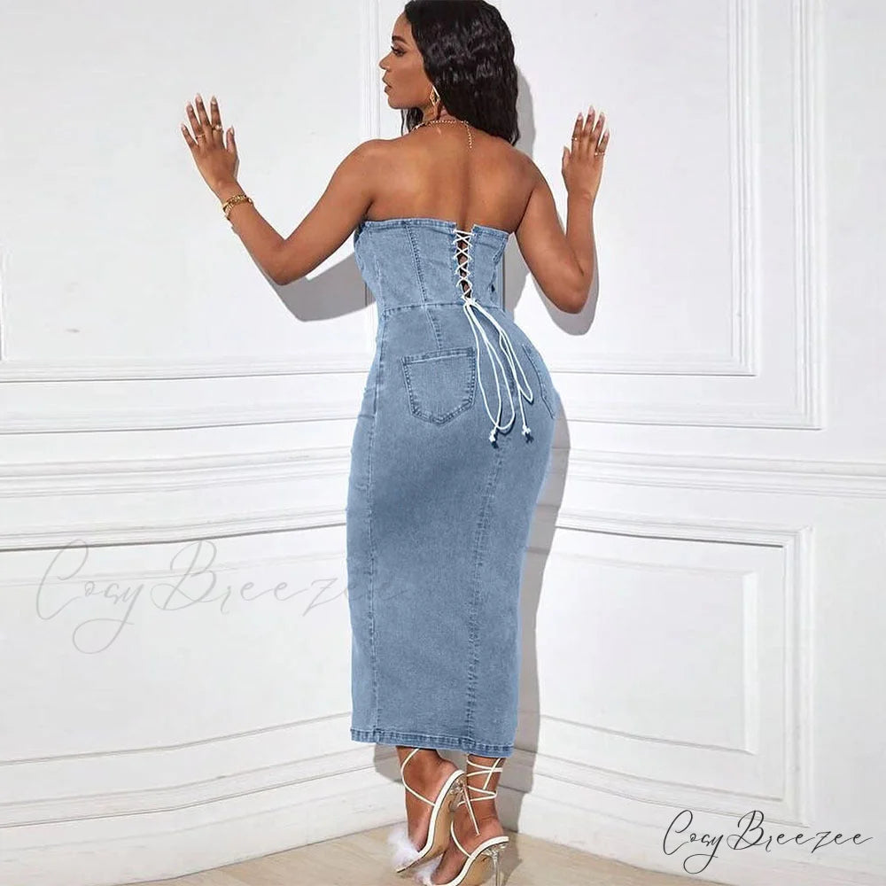 Denim Dreams Stylish Lace-Up Mini Dress