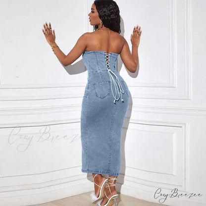 Denim Dreams Stylish Lace-Up Mini Dress