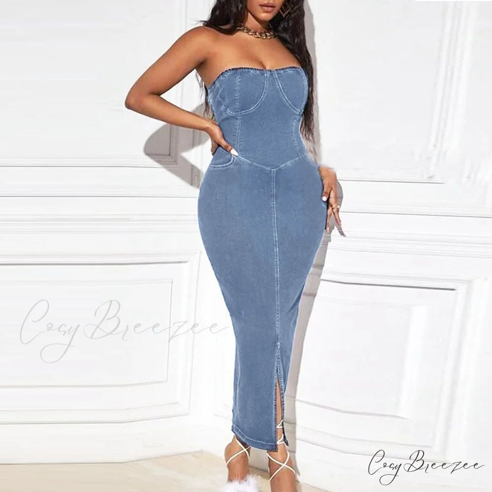 Denim Dreams Stylish Lace-Up Mini Dress DENIM / S