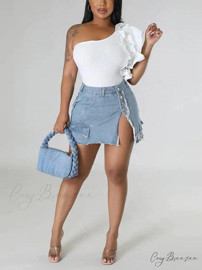 Denim Pocket Graceful Patched Mini Skirt