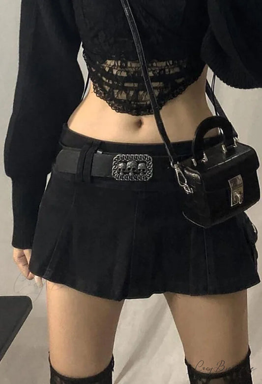 Denim Ripped Graceful Slit Tassels Skirt Black / S