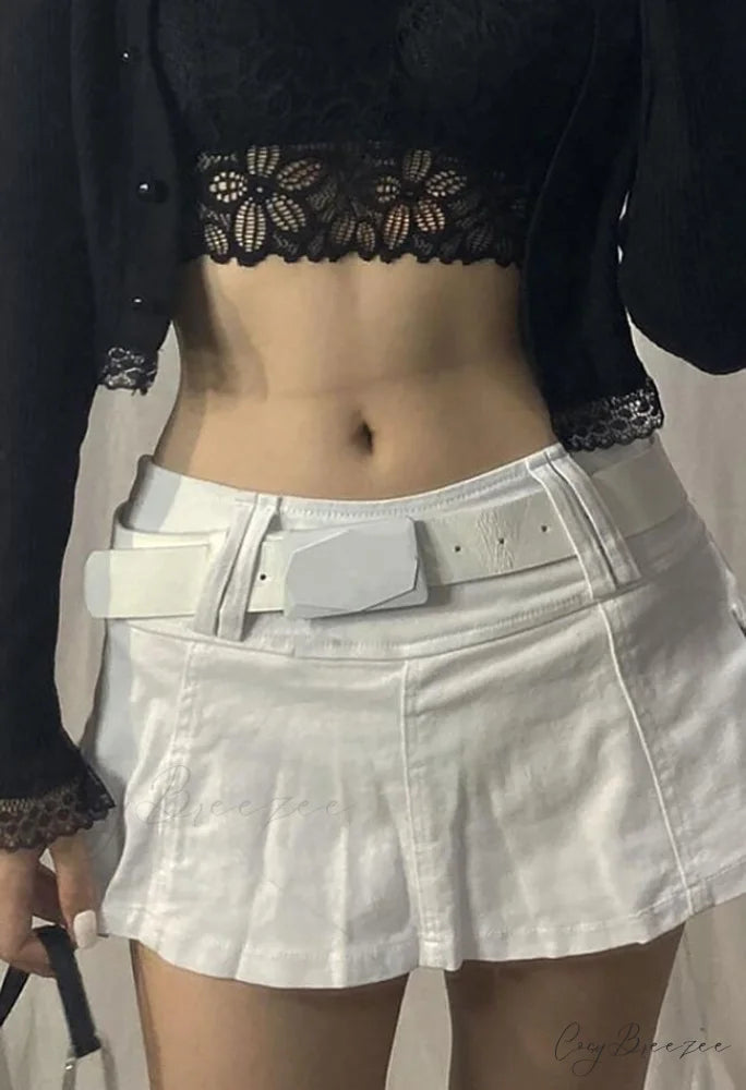 Denim Ripped Graceful Slit Tassels Skirt White / S